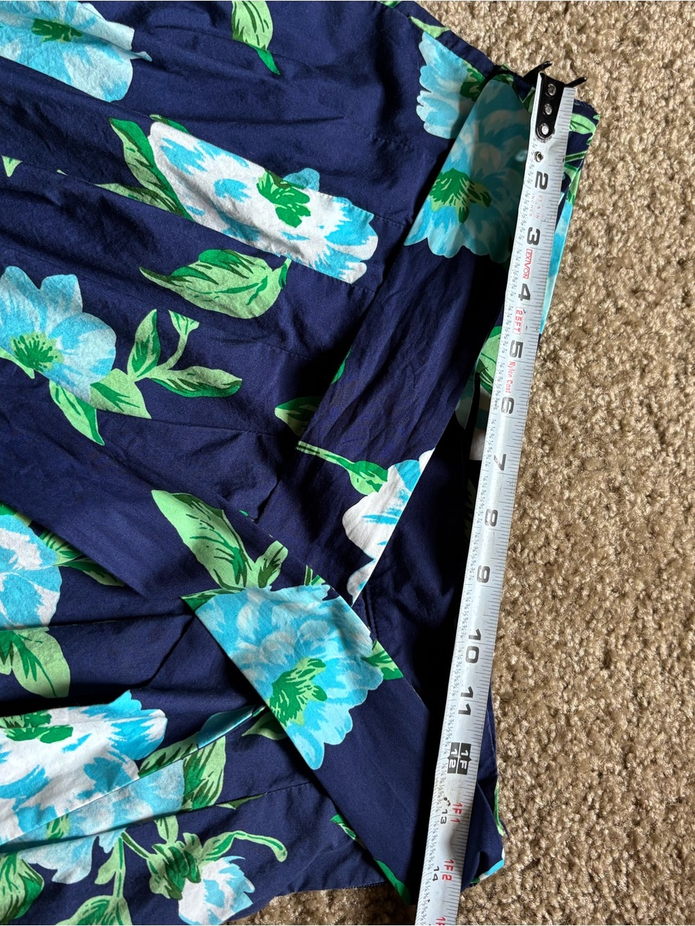 Talbots Navy Floral Skirt with Aqua and Green Leaves with pockets